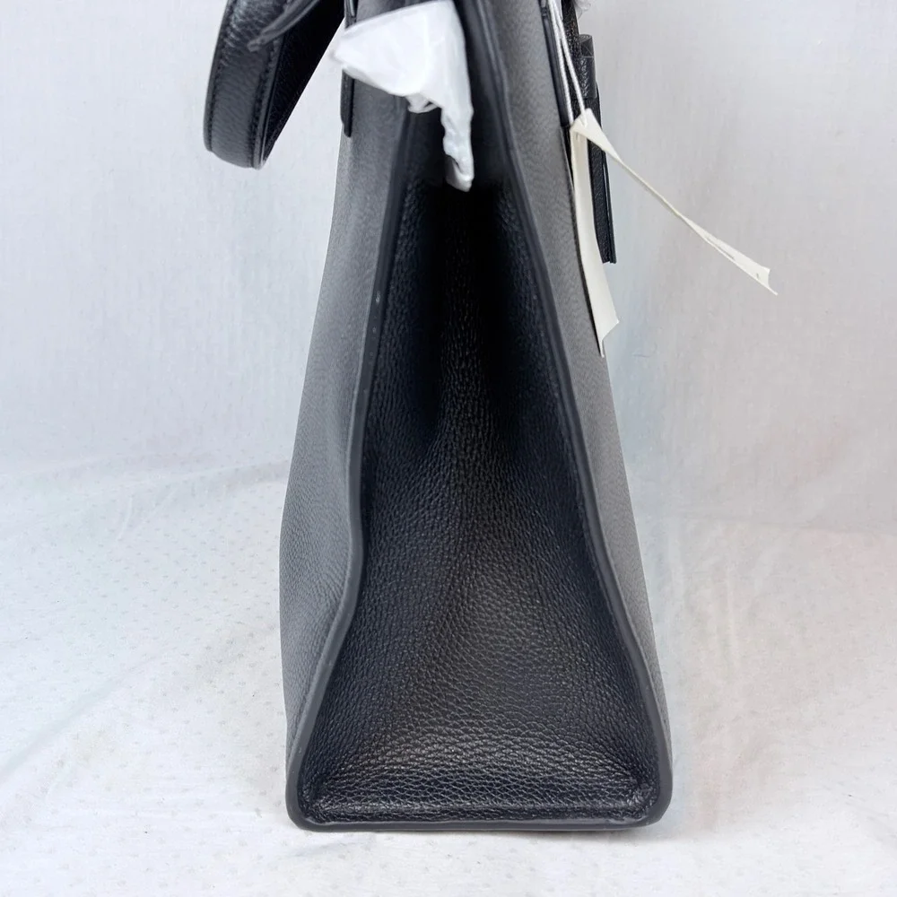 Tory Burch Thea Leather Tote Black Pebbled Leather 3 Compartment Bag Auth. NEW